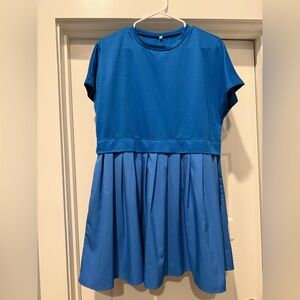 Bright Blue Short-Sleeve Pleated Dress